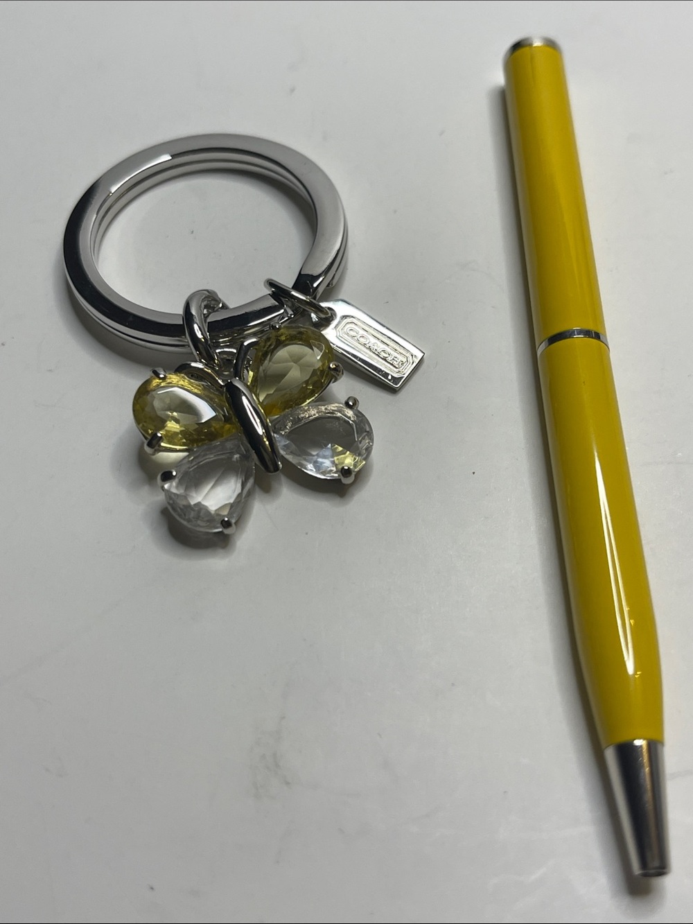 Coach Vintage Butterfly Key Ring with Yellow and Clear Stones and Coach Pen